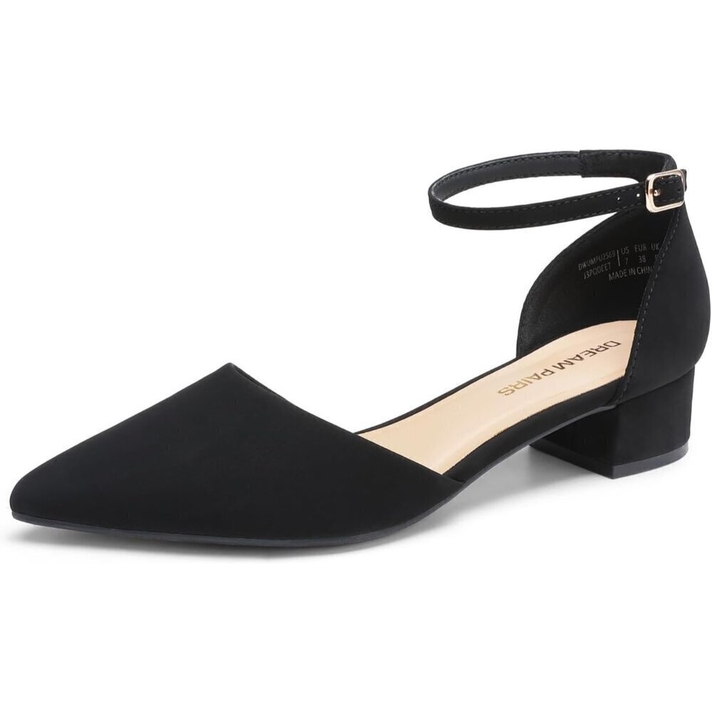 Dream Pairs Women's Black-nubuck Faux Leather Closed Pointed Toe Low Heel Pumps